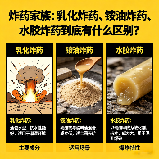 莱山炸药家族：乳化炸药、铵油炸药、水胶炸药到底有什么区别？